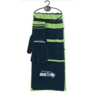 SEATTLE SEAHAWKS 2 TONE COLORS KNIT SCARF & GLOVES MATCHING GIFT SET NFL NWT